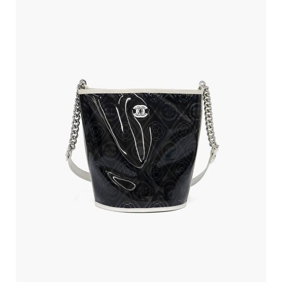 CHANEL Black Camelia PVC Bucket Bag A-A29205 - Picture 1 of 11